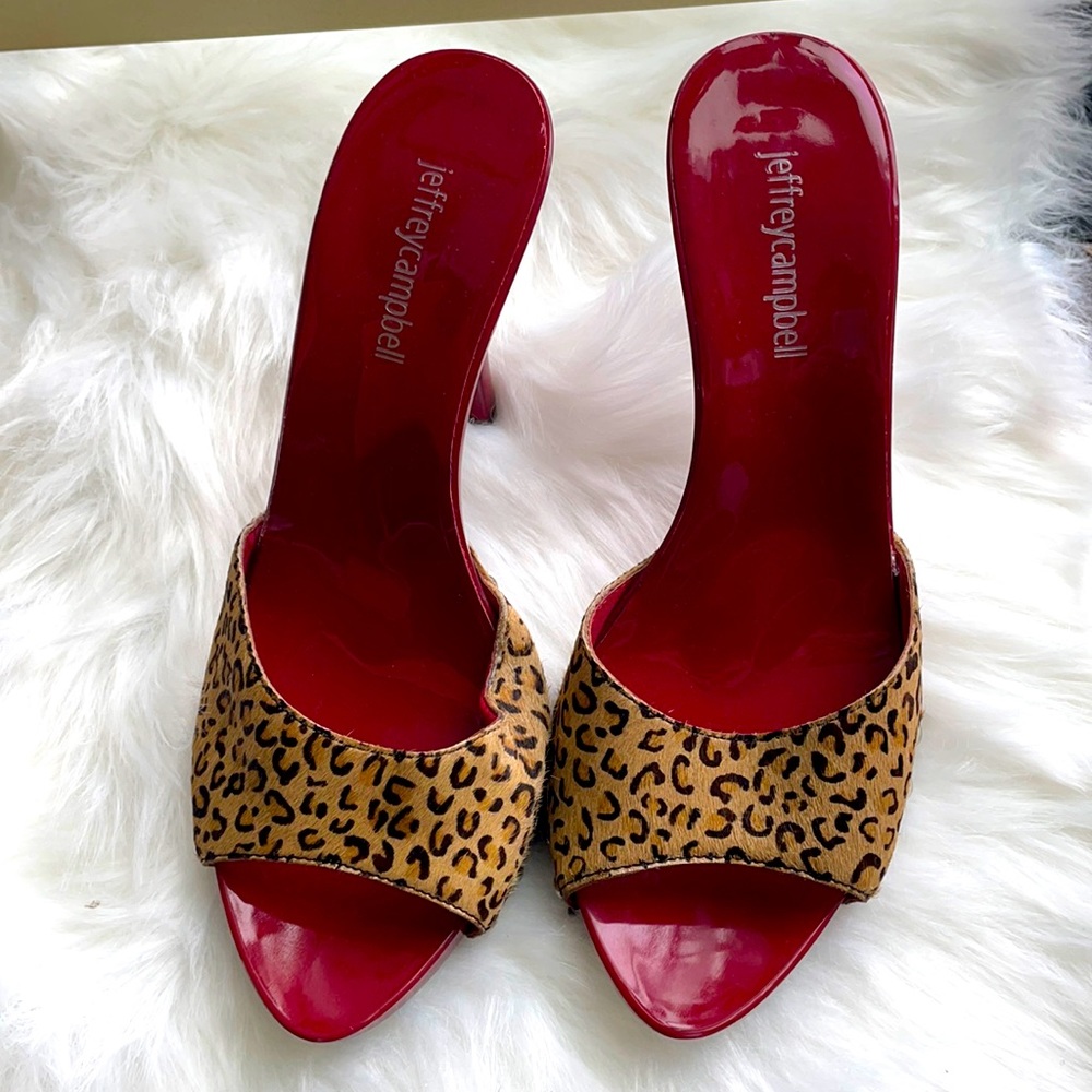 Jeffrey Campbell Red/Leopard Sandals.- Gently used